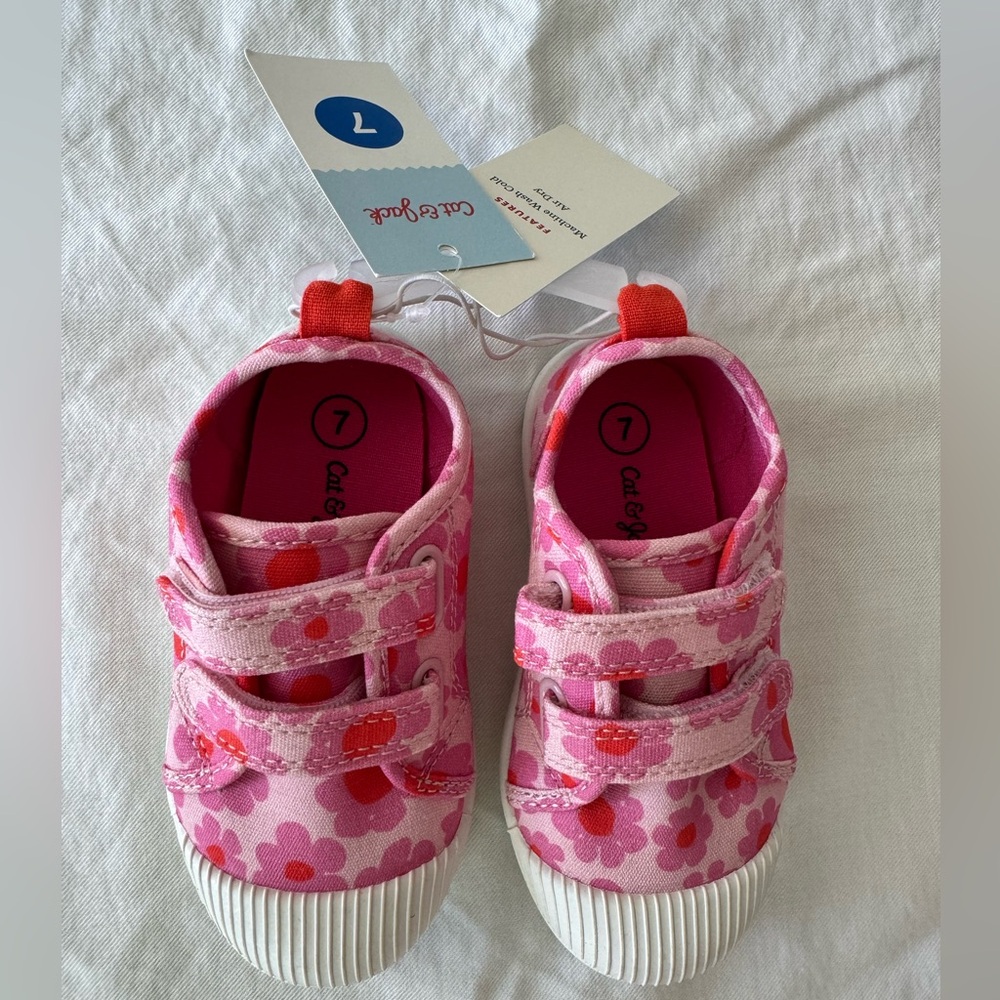 Cat & Jack pink flower velcro canvas sneakers toddler girl